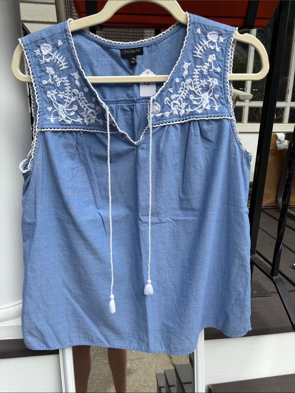 Talbots Light Blue Embroidered Sleeveless Cotton Top